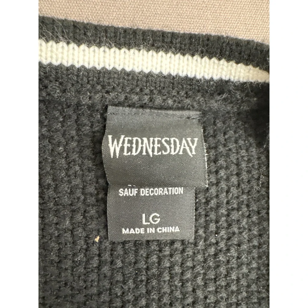 Hot Topic Wednesday Nevermore Academy Cardigan Sweater Black White LG 34007904
